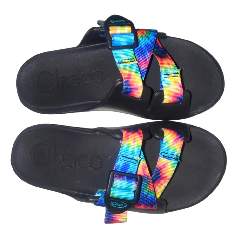 🔥CHACO Chillo Rainbow Tie Dye Strappy Slide-on Sandals Kids-Juniors SZ 1 Unisex